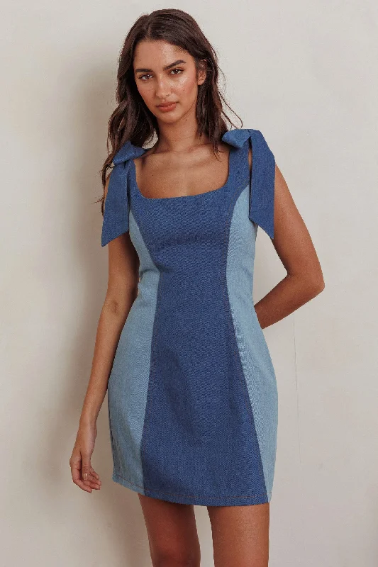 Kiss City Tied Shoulders Contrast Mini Dress Denim Modern Women's Tech