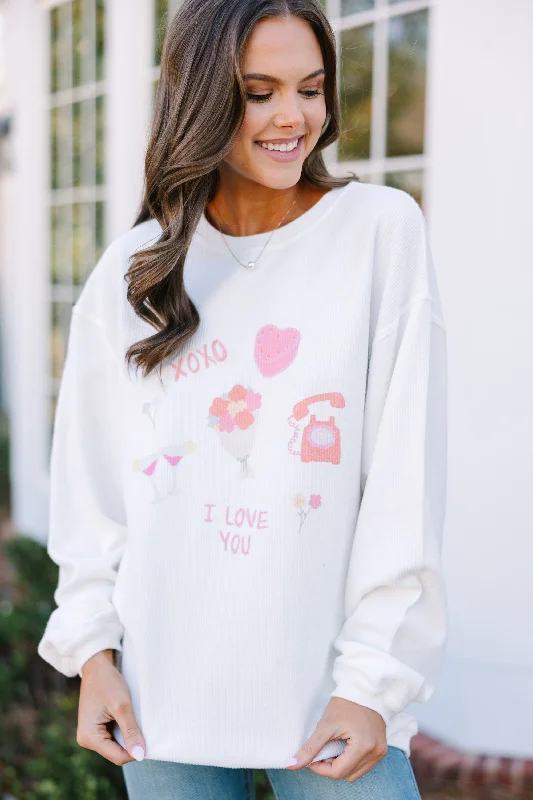 All For Love White Corded Graphic Sweatshirt Cashmere