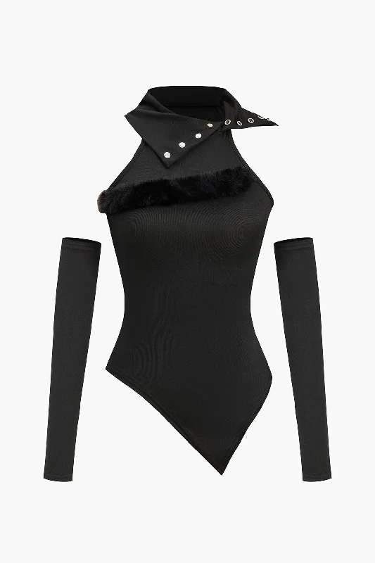 Faux Fur Patchwork Top With Gloves Dapper Women's 1920S