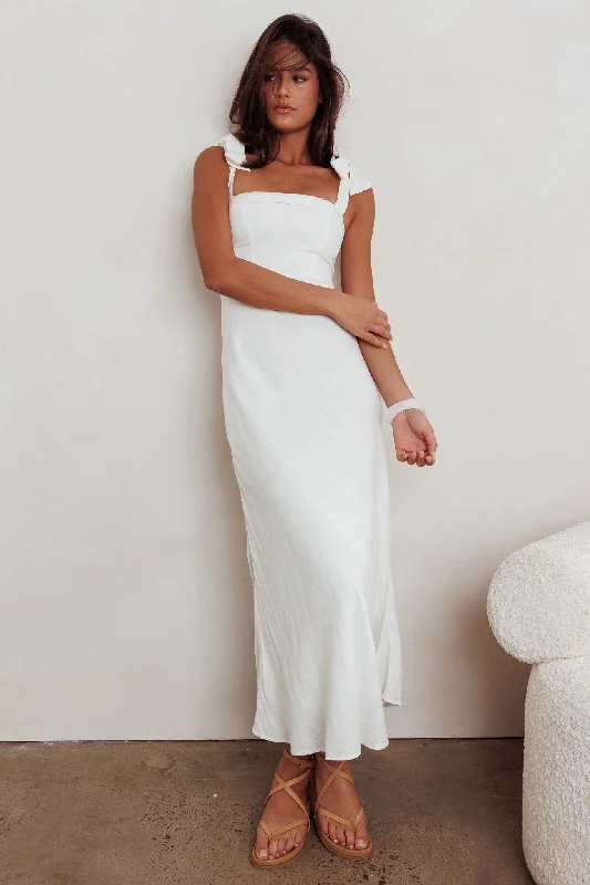 Appreciate You Tied Shoulder Maxi Dress White Relaxed Women's Beachy
