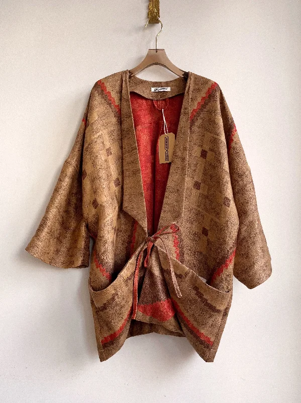 Tan, Brown, Orange Linen Santa Fe Print Chore Jacket Australian Beach