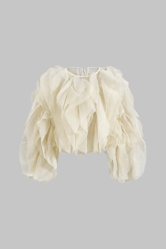 Ruffle Strappy Long-Sleeve Shirt Casual Women's Loose - fitting