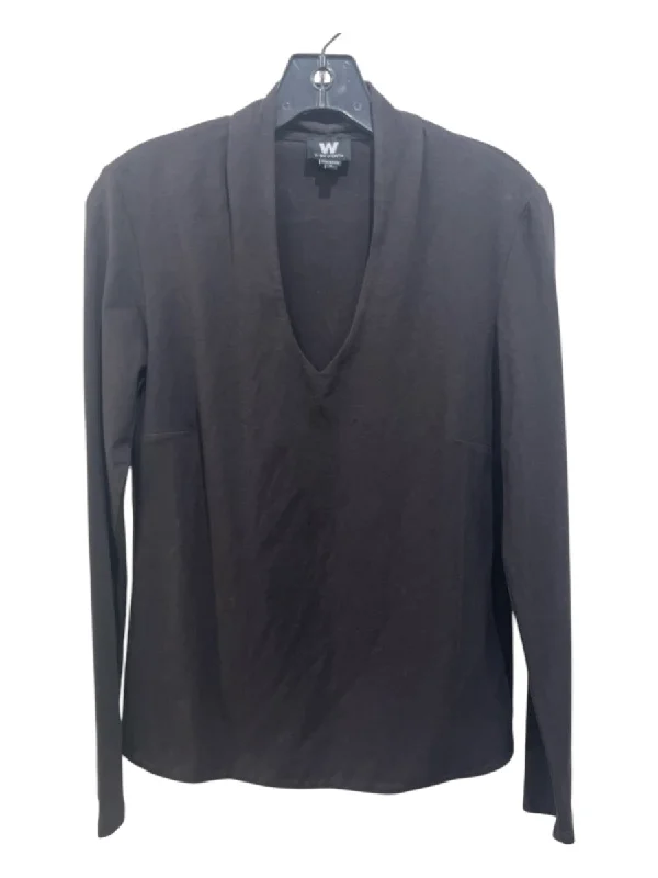 W by Worth Size M Dark Brown Rayon V Neck Long Sleeve Top Trendy Women's Oversized