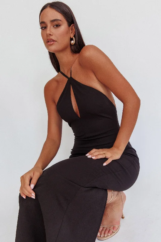 Feels Good Backless Bodycon Maxi Dress Black Relaxed Women's Beachy