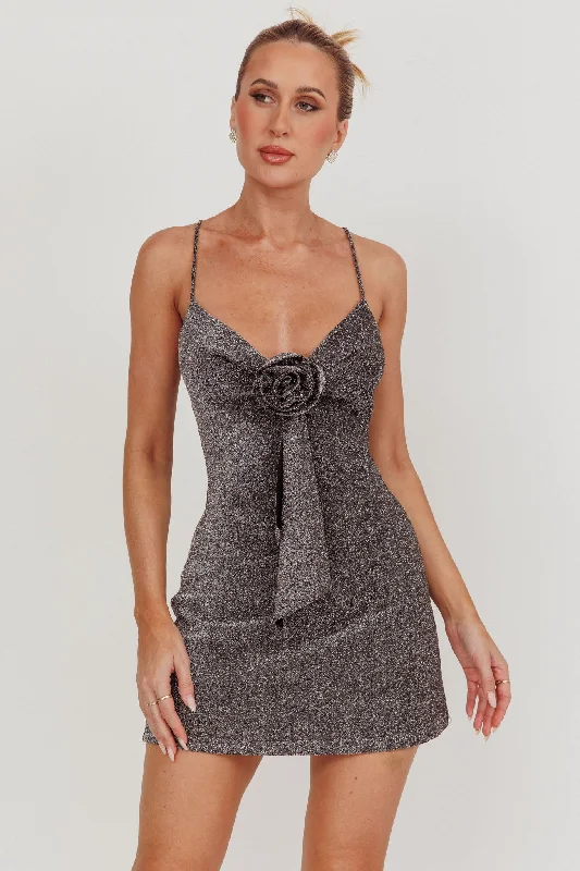 Addicted Glitter Rosette Mini Dress Charcoal Cool Women's Skate
