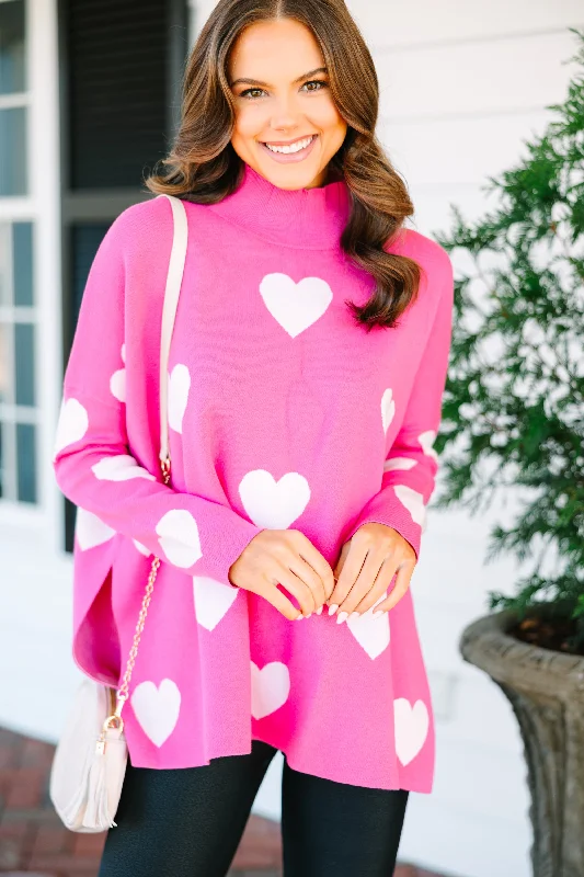 Quick Decisions Pink & White Heart Sweater Traditional Women's 