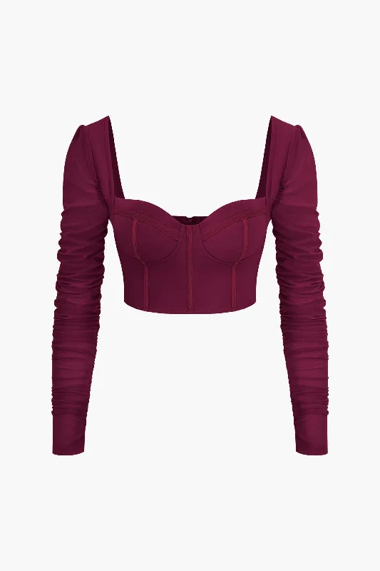 Bustier Mesh Patchwork Long Sleeve Top Hip Women's Retro