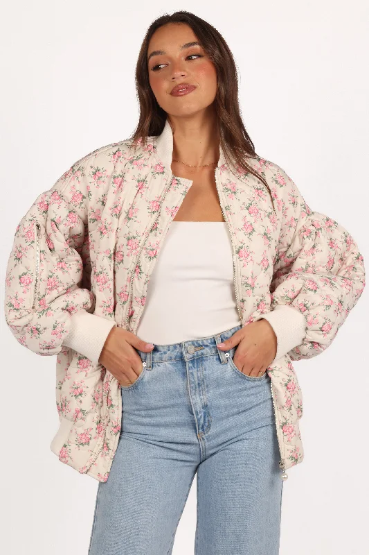 Yasmine Quilted Flower Jacket - Off White Refined Women's Classic 