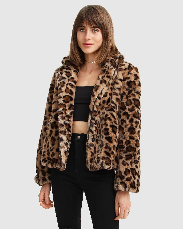 Last Call Leopard Faux Fur Jacket - Brown Laid - back Women's Vibe