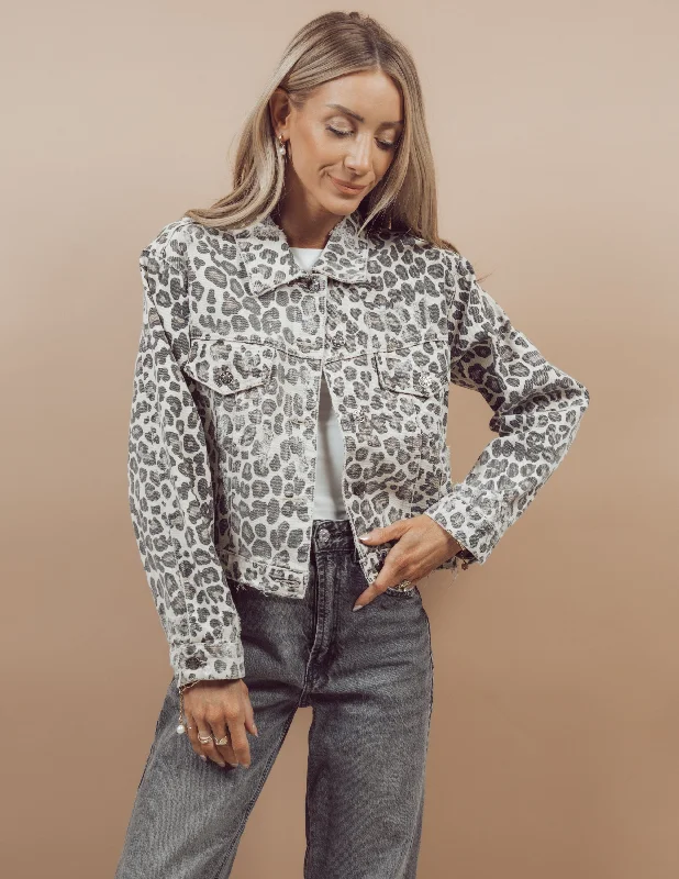 Sasha Leopard Denim Jacket Dynamic Women's High - energy