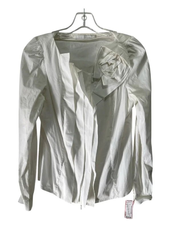 Anne Fontaine Size 40 White Cotton Zip Rosette Long Sleeve Top Australian Beach