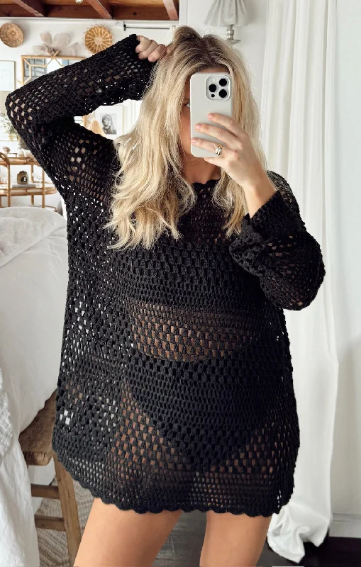 Paula Pullover ~ Black Crochet Cozy Women's Winter
