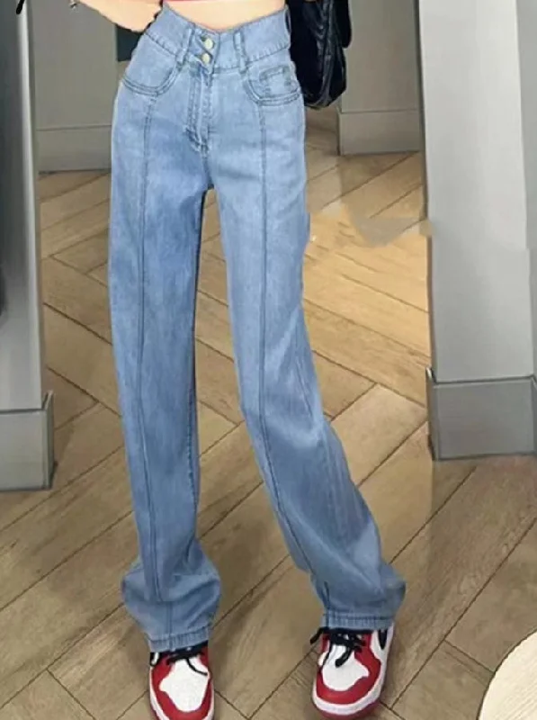 KittenAlarm - Vintage Jeans for Women 2024 New High Waisted Korean Fashion 2 Button Slim Straight Jeans Streetwear Chic Casual Jeans Polished Women's Silk KittenAlarm - Vintage Jeans for Women 2024 New High Waisted Korean Fashion 2 Button Slim Straight Jeans Streetwear Chic Casual Jeans Polished Women's Silk