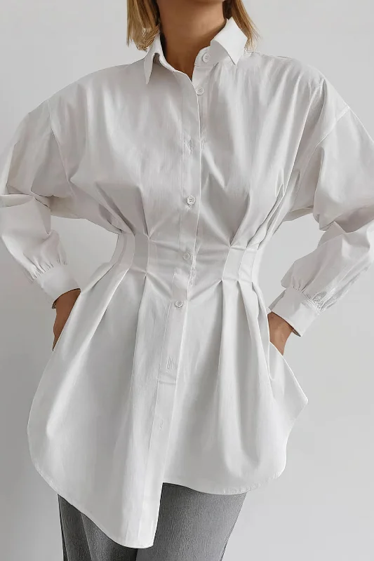 Ruched Button Long-Sleeve Shirt Confident Women's Power