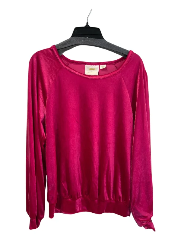Maeve Size S Hot pink Polyester Round Neck Long Sleeve Velvet Pull Over Top Relaxed Women's Beachy Maeve Size S Hot pink Polyester Round Neck Long Sleeve Velvet Pull Over Top Relaxed Women's Beachy