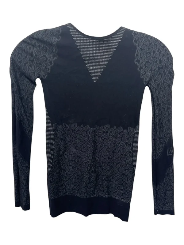 Wolford Size XS Black & White Polyester Blend Long Sleeve Abstract Stretch Top Monochromatic All - in - one