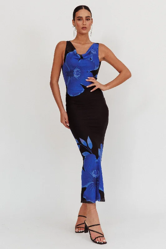 Cassiopeia Open Back Maxi Dress Hibiscus Blue Sporty Women's Athleisure 