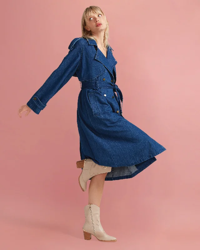 Wild Skies Denim Trench - Mid Denim Tough Women's Military - inspired