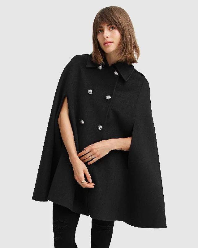 On My Mind Wool Blend Cape - Black Refined Women's Velvet