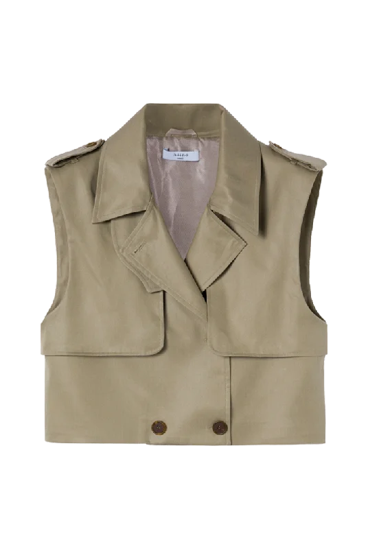Olive-Beige Cropped Trench Vest Monochromatic All - in - one