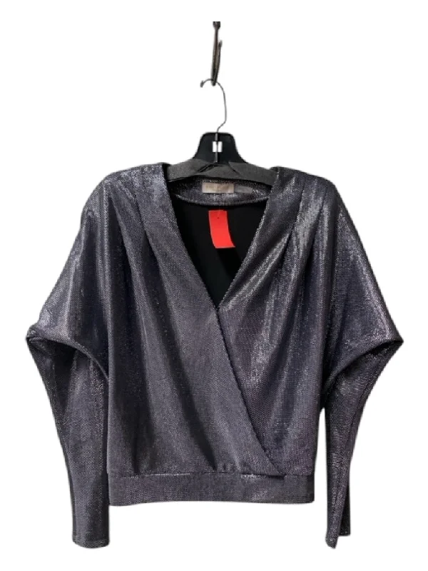 Ramy Brook Size Small Silver Polyester Long Sleeve V Neck Sparkle Top Modern Women's 
