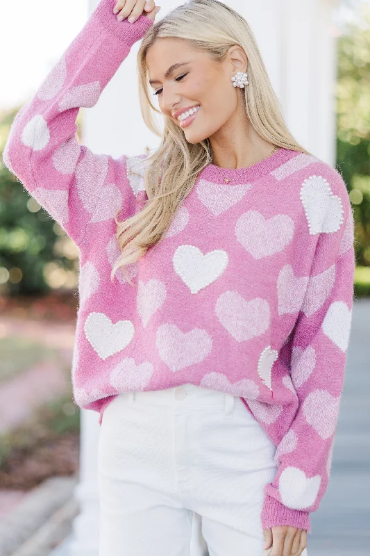 Feeling The Love Pink Heart Pearl Detailed Sweater Modern Women's Tech