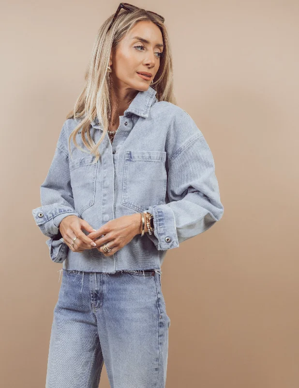 Essie Cropped Denim Jacket Monochromatic Office Style