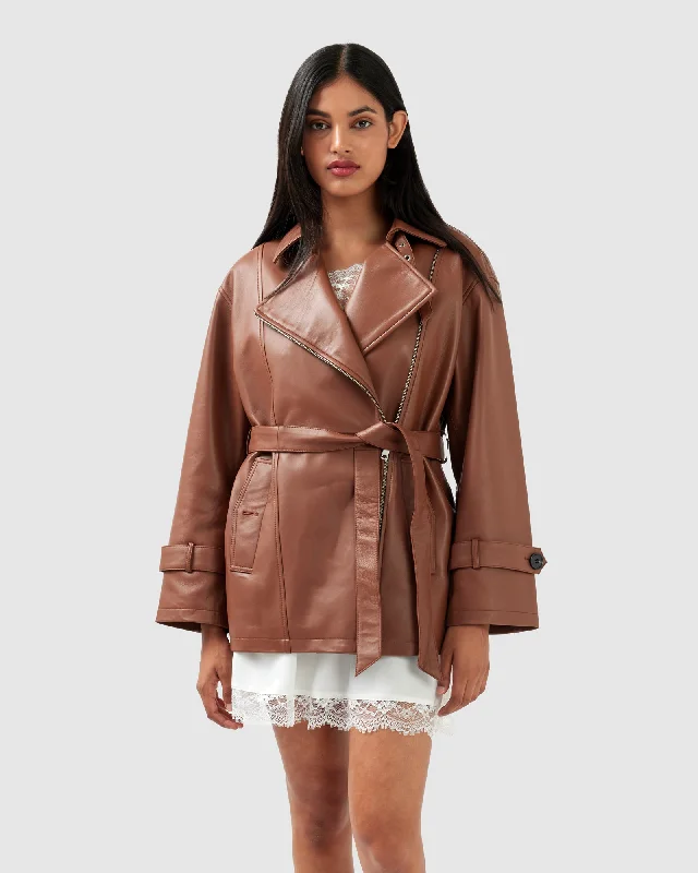 BFF Belted Leather Jacket - Brown Bold Women's Animal Print
