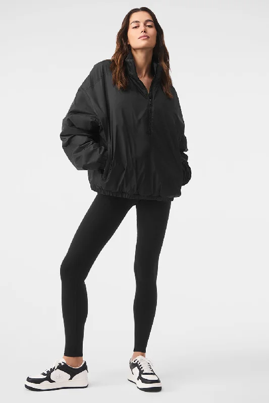 Latitude Light Weight 1/2 Zip Pullover Jacket - Black Unique Women's Upcycled