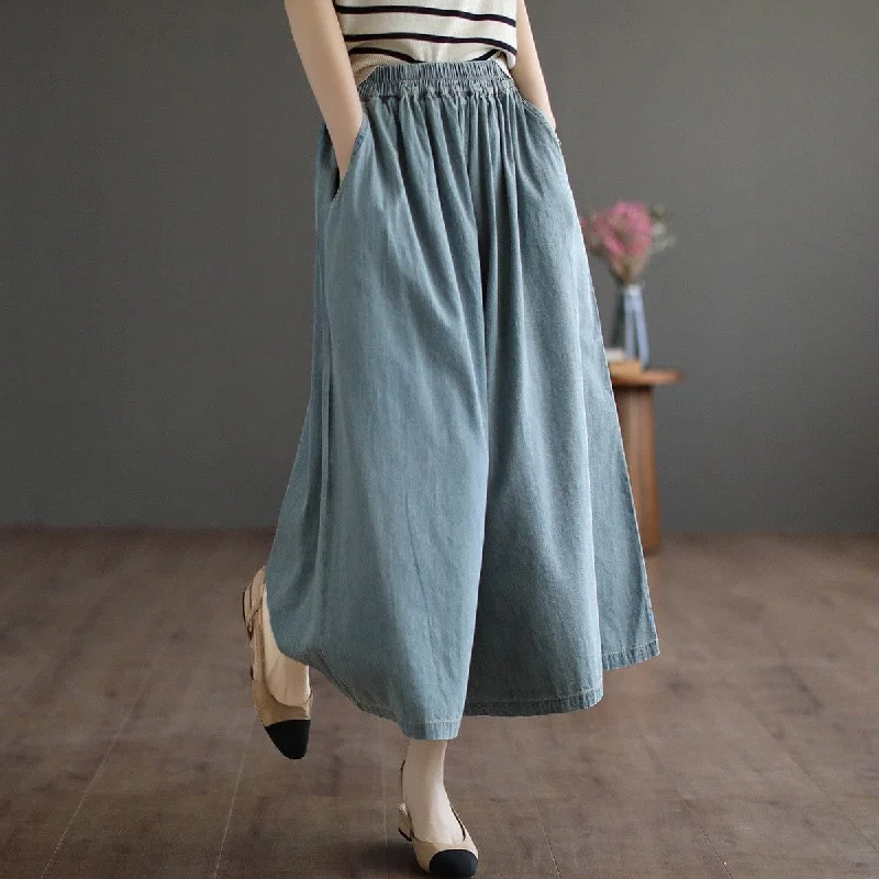 Spring Retro Loose Casual Solid Denim Wide Leg Jeans Casual Women's Japanese 