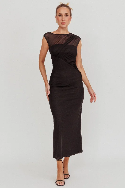 Passion Mesh Sleeveless Maxi Dress Black Compression