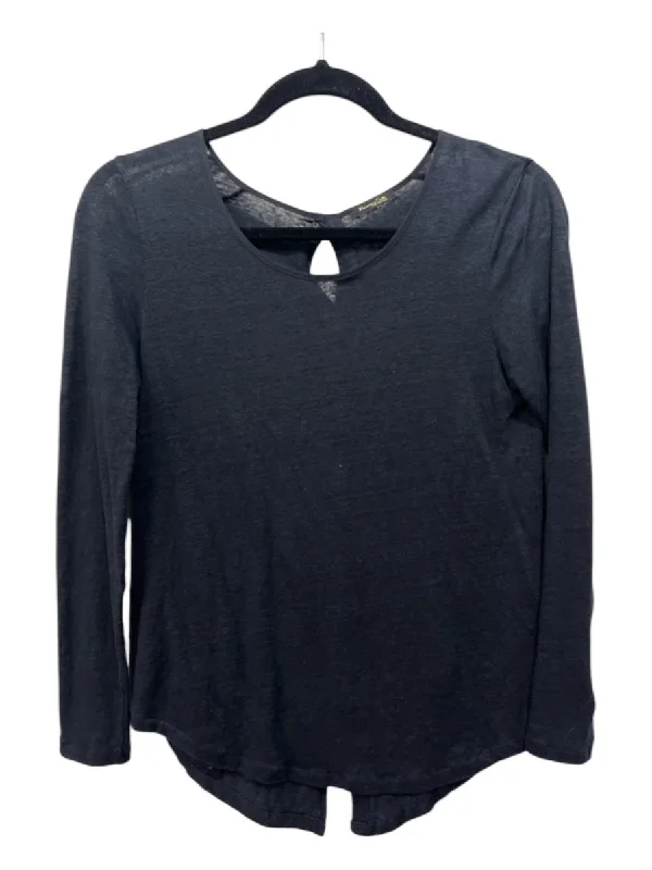 Massimo Dutti Size Large Navy Linen Long Sleeve Sheer Top Athletic Women's 