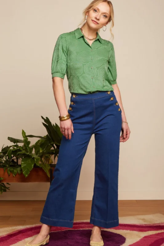 KING LOUIE Indigo Blue Marcie Sailor Sloane Denim Pants Bohemian Women's Free