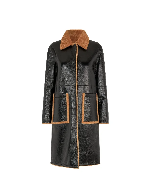 Tech Shearling Shany Coat, Black/Emperador Casual Women's Japanese 