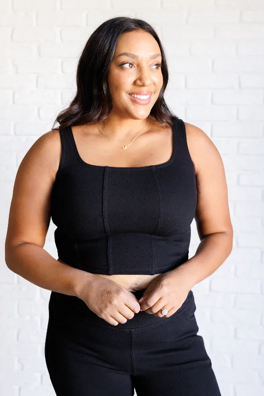 It's All About the Balance Twill Square Neck Crop Top in Black Women