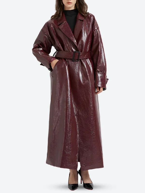 Burgundy Faux Leather Coat Athletic Women's High - 