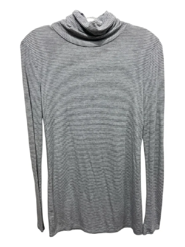 Lou & Grey Size XS Gray & White Modal Blend Horizontal Stripes Turtleneck Top Confident Women's High - fashion