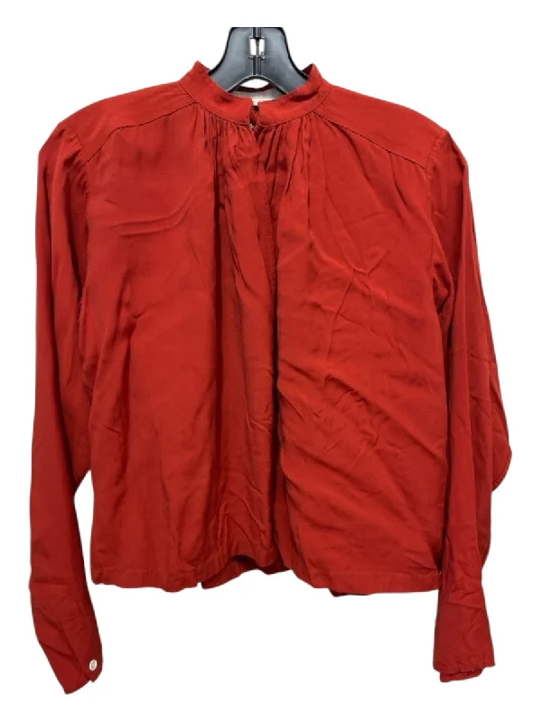 A Piece Apart Size 0 Rust Red Viscose & Cupro Long Sleeve Keyhole Top Sophisticated Women's Tailored