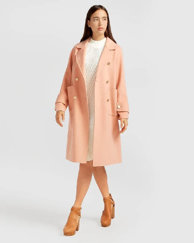 Rumour Has It Oversized Wool Blend Coat - Peach Fizz Relaxed Women's Beachy