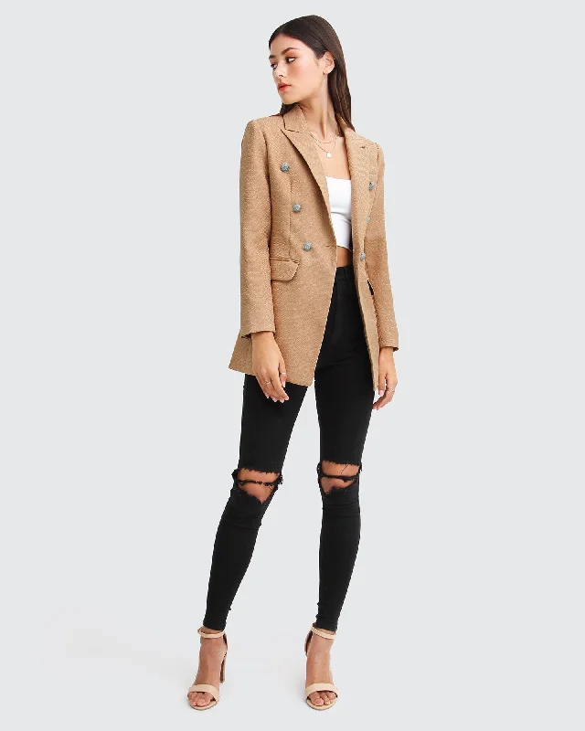 Princess Polina Textured Weave Blazer - Camel Feminine Women's Style 