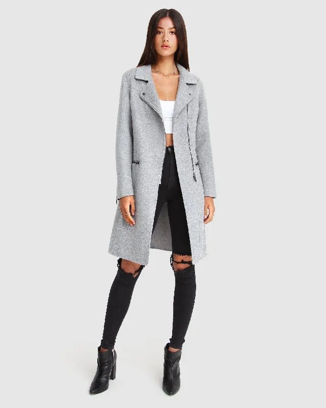 NEW FIT Last Chance Wool Blend Moto Coat - Grey Marle Monochromatic Office Style
