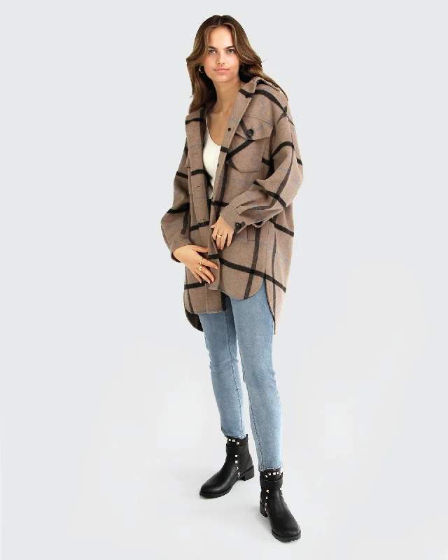 River's Edge Plaid Shacket - Oat Plaid Streetwear Style for 