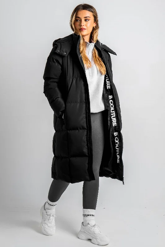 Chamberlain Longline Puffer Coat - Black Casual Women's Loose - fitting