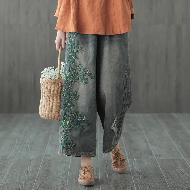 Women Summer Denim Embroidery Denim Pants Trendy Women's 