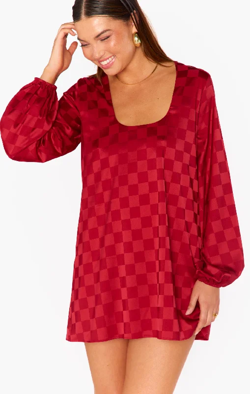 Clarabelle Dress ~ Red Checkerboard Satin Dynamic Women's High - energy