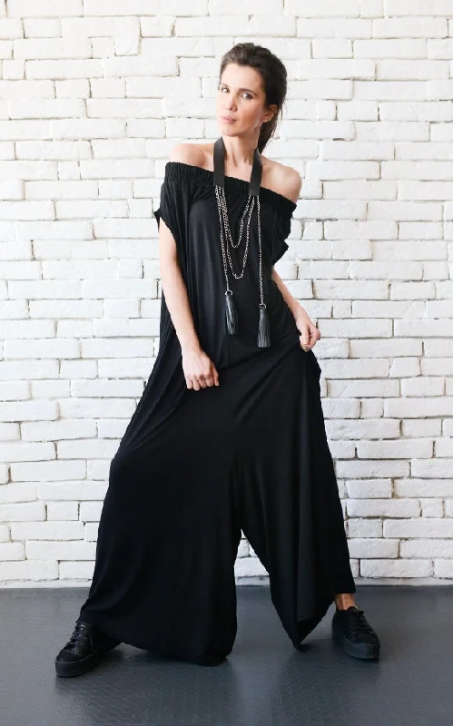 Black Maxi Jumpsuit Trendy Women's 