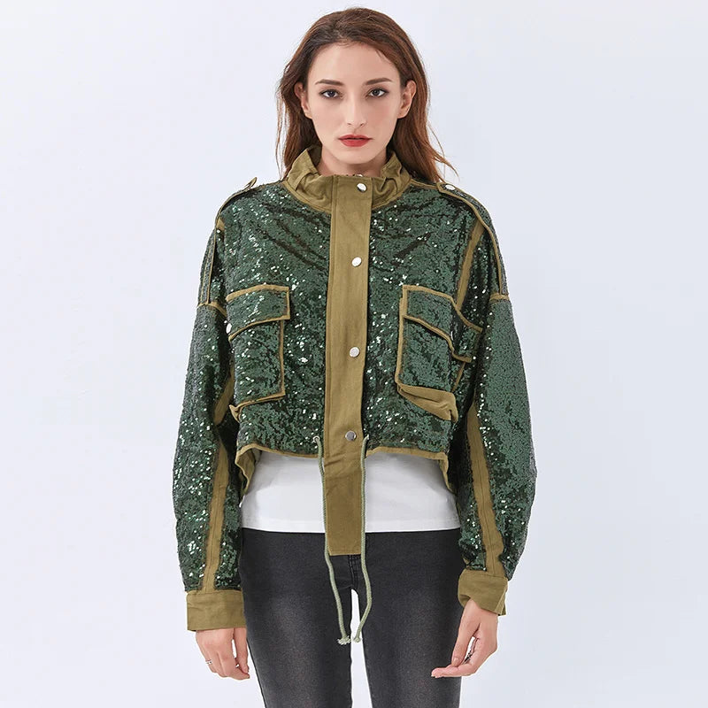 Disco Cowgirl Sequined Zip-Up Jacket Luxurious Women's High -  end