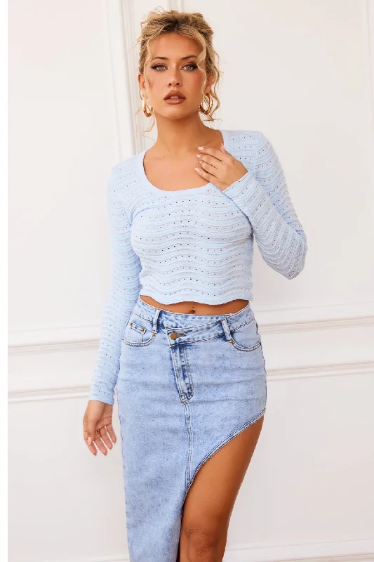 The Sea And I Knit Top - Pale Blue Cozy Women's Winter