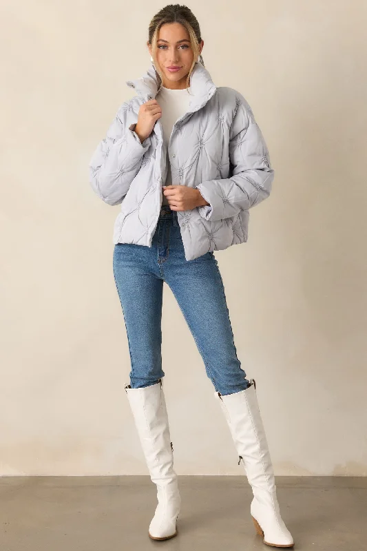 Forever Mine Ash Blue Tufted Puffer Jacket Casual Women's Loose - fitting