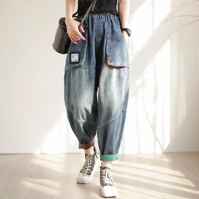 Spring Retro Loose Patchwork Casual Jeans Traditional Women's 